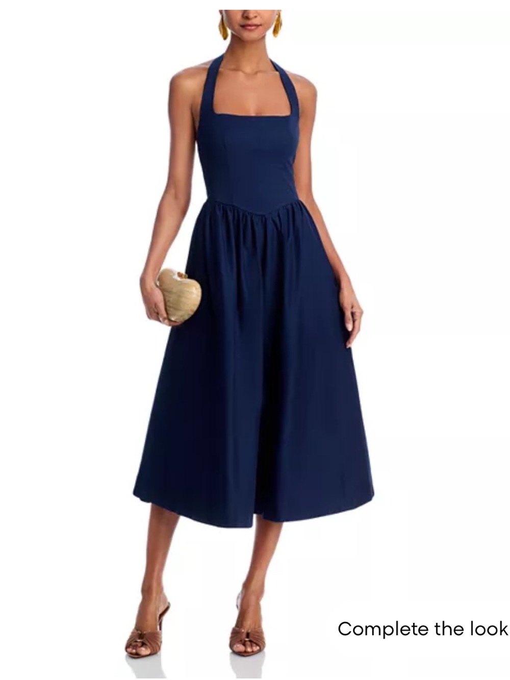 AQUA Bloomingdale’s Navy Halter Midi Dress Corset Fit Flare XS